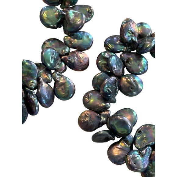 Keshi Pearl 18" Necklace & 8" Bracelet Set Black Peacock Baroque Cluster Pearls - Picture 7 of 11